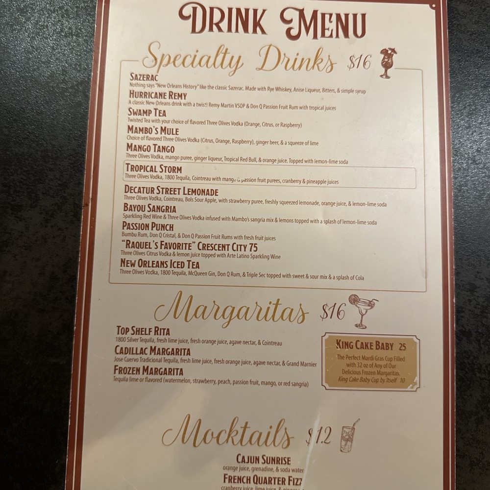 Mambo’s - Drink menu 1 - Cajun/Creole Near Me - New Orleans, Louisiana Mambo’s - Drink menu 1 - Cajun/Creole Near Me - New Orleans, Louisiana