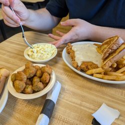 Chicken fried chicken and fried okra
