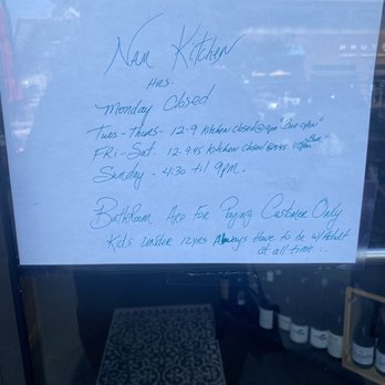 NAM Kitchen - hours they put on their door that don't match the ones on the website - Vietnamese Near Me - Sandy Springs, Georgia NAM Kitchen - hours they put on their door that don't match the ones on the website - Vietnamese Near Me - Sandy Springs, Georgia
