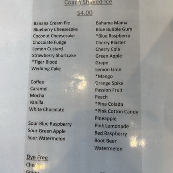 Takeoff Mini Golf - Shaved Ice Flavor Menu - Mini Golf Near Me - Greenville, South Carolina