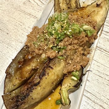 ABURIYA IBUSHI - Grilled long eggplant w pork/beef menchi miso. - Japanese Near Me - Honolulu, Hawaii ABURIYA IBUSHI - Grilled long eggplant w pork/beef menchi miso. - Japanese Near Me - Honolulu, Hawaii