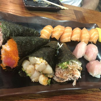 Sushi Pier - mix of handrolls and nigiri - Sushi Bars Near Me - Reno, Nevada Sushi Pier - mix of handrolls and nigiri - Sushi Bars Near Me - Reno, Nevada