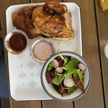 Camp Outpost - Rotisserie Organic Half Chicken with salad - New American Near Me - San Antonio, Texas Camp Outpost - Rotisserie Organic Half Chicken with salad - New American Near Me - San Antonio, Texas