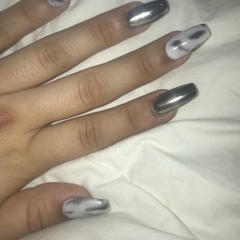 Arundel Nails & Spa - Marble (color Black&White) Silver Chrome - Nail Salons Near Me - Hanover, Maryland