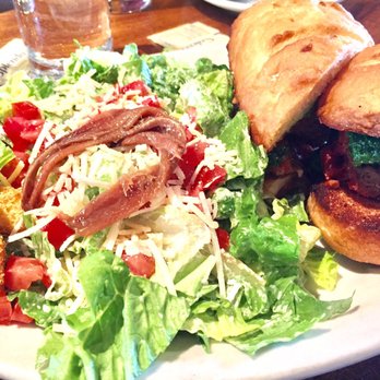 Fresco Cafe - Meatball sandwich with Caesar salad and anchovies - Italian Near Me - Bozeman, Montana Fresco Cafe - Meatball sandwich with Caesar salad and anchovies - Italian Near Me - Bozeman, Montana