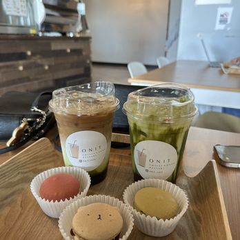 Onit Cafe - Dirty matcha and strawberry matcha. Macarons - Coffee & Tea Near Me - Federal Way, Washington Onit Cafe - Dirty matcha and strawberry matcha. Macarons - Coffee & Tea Near Me - Federal Way, Washington