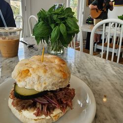 Batture Bites & Brew - Best cheesy pulled smoky pork biscuit.