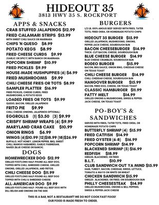 Menu photo 2 Hideout 35 Rockport, TX