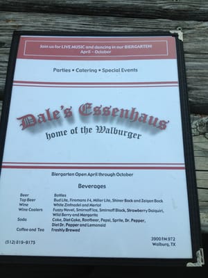 Menu photo 7 Dale's Essenhaus Georgetown, TX