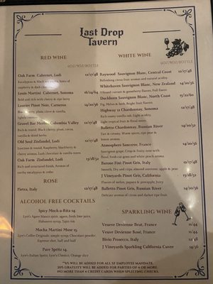 Menu photo 4 Last Drop Tavern San Francisco, CA