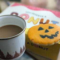Olsen Bake Shop - At home with my milk tea and a Halloween cookie I got from Olsen's