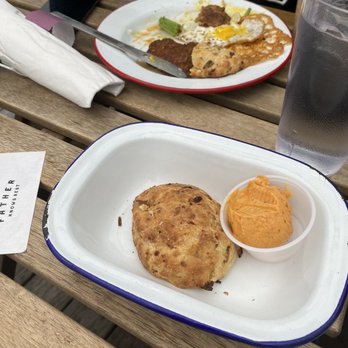 Father Knows Best - Cheddar Scallion Biscuits with I think was chipotle butter. Either way, it was delicious! - Bars Near Me - Brooklyn, New York