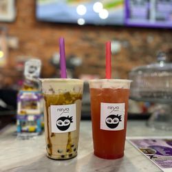 Ninja Bubble Tea - Brown sugar milk tea and strawberry tea no boba