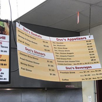 Doc's Corner Store - a menu hanging from the ceiling - Grocery Near Me - Tulare, California Doc's Corner Store - a menu hanging from the ceiling - Grocery Near Me - Tulare, California