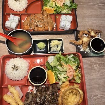 Japanese Castle Sushi & Roll - Paramount  - Top/Bottom - Bento Box Pork Cutlet Combo w/Soft Shell Crab/California Roll; Bento Box Bulgogi Beef Combo w/Shrimp/Veggie Tempura - Sushi Bars Near Me - Paramount, California