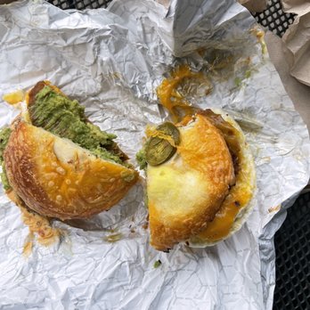 Noah's NY Bagels - Chorizo Egg cheddar and Avacado on Asiago Jalapeño with Jalapeño smear - Bagels Near Me - El Segundo, California Noah's NY Bagels - Chorizo Egg cheddar and Avacado on Asiago Jalapeño with Jalapeño smear - Bagels Near Me - El Segundo, California