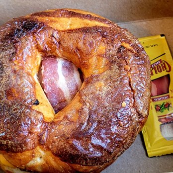 Insomnia Coffee - Cedar Mill - Pepper jack bagel with bacon, egg, cheddar, hot sauce $6.50 - Coffee & Tea Near Me - Portland, Oregon