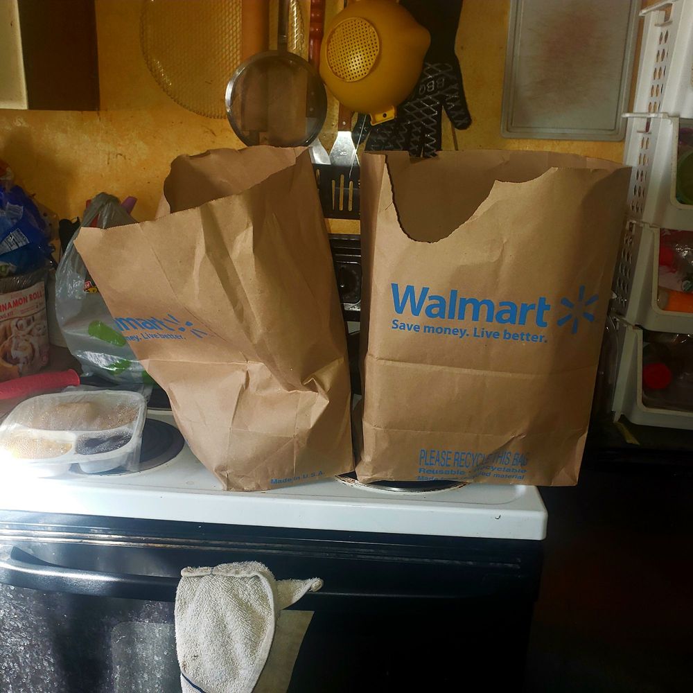 Walmart Supercenter - Crappie paper bags tear easy from the weight, no handles. - Department Stores Near Me - Tracy, California Walmart Supercenter - Crappie paper bags tear easy from the weight, no handles. - Department Stores Near Me - Tracy, California