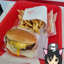 Cheeseburger and fries. Love, @eatoutthao