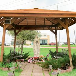 St Thomas Aquinas Catholic Church - Our outdoor prayer gazebo with statue of Mother Mary.