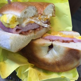The Last Drop Cafe - Ultimate Breakfast Sandwich (w/scrambled egg instead of boiled & plain bagel instead of Parmesan) - Bakeries Near Me - Claremont, California