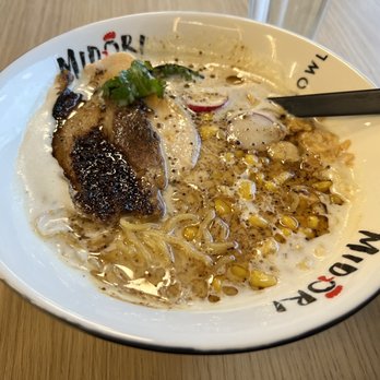 Midori Ramen - Black Garlic with thick ramen, no onion and added corn - Ramen Near Me - Richmond Hill, Ontario Midori Ramen - Black Garlic with thick ramen, no onion and added corn - Ramen Near Me - Richmond Hill, Ontario
