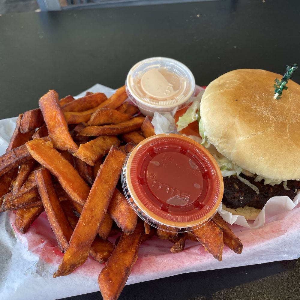 Veggie Burger with Sweet Potato Fries Veggie Burger with Sweet Potato Fries