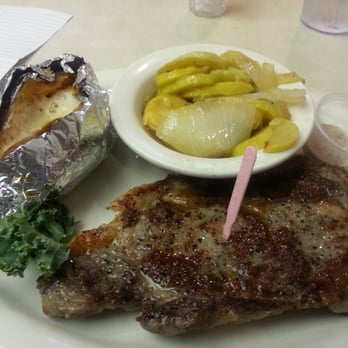 Sirloin House - 8 oz ribeye, sweet potato, squash and onions - Steakhouses Near Me - Eden, North Carolina Sirloin House - 8 oz ribeye, sweet potato, squash and onions - Steakhouses Near Me - Eden, North Carolina