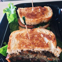 Veggie burger on sourdough with grilled onions ($5.25). Veggie burger on sourdough with grilled onions ($5.25).