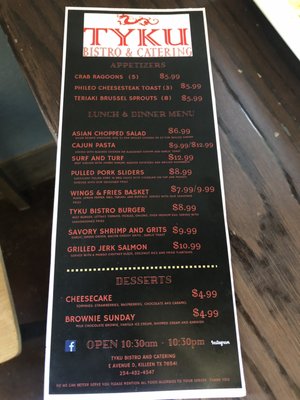 Menu photo 2 Tyku Bistro & Catering Killeen, TX Menu photo 2 Tyku Bistro & Catering Killeen, TX