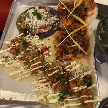 Tacoparty - Tacos! Two fried chicken, 2 pork belly and one pulled pork taco. Pork belly is a must. - Tacos Near Me - Grand Junction, Colorado Tacoparty - Tacos! Two fried chicken, 2 pork belly and one pulled pork taco. Pork belly is a must. - Tacos Near Me - Grand Junction, Colorado