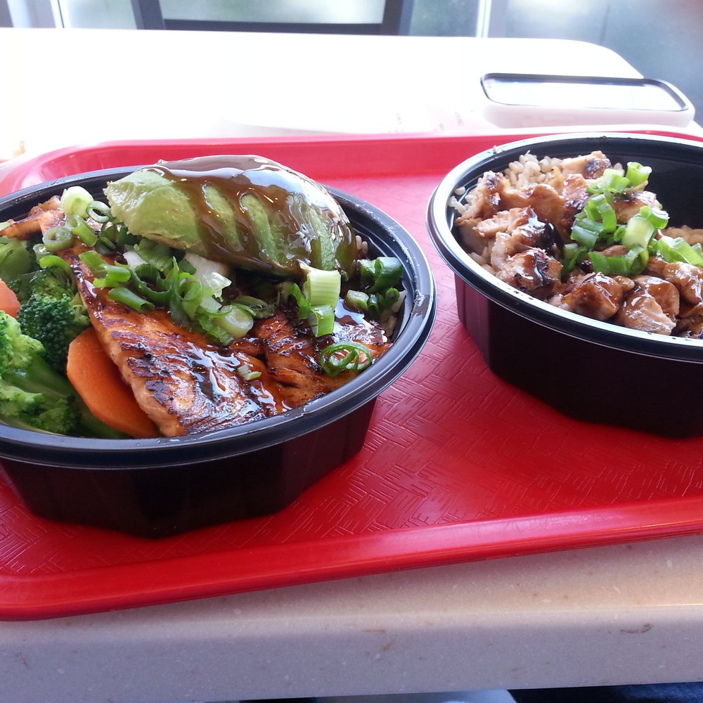 WaBa Grill - Salmon bowl left, chicken bowl right - Fast Food Near Me - Downey, California WaBa Grill - Salmon bowl left, chicken bowl right - Fast Food Near Me - Downey, California