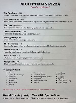 Menu photo 2 Night Train Pizza Marble Hill, GA Menu photo 2 Night Train Pizza Marble Hill, GA
