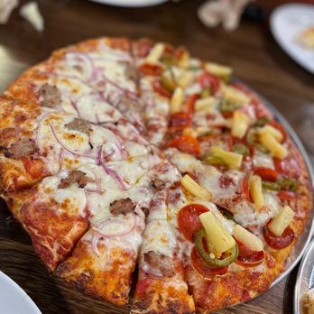 Mountain Mike's Pizza - Medium Pizza, half sausage and onion, other half is pepperoni pineapple and jalapeño. - Pizza Near Me - Upland, California