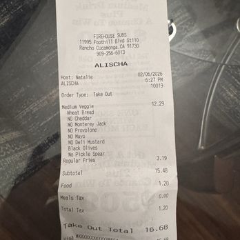 Firehouse Subs - Clear proof of what I ordered - NO MEAT MENTIONED. - Sandwiches Near Me - Rancho Cucamonga, California