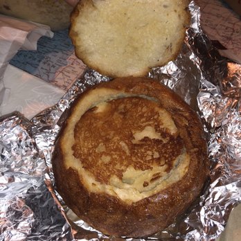 Splash Cafe - Inside of the bread bowl with the toasted hollowed out bread - American Near Me - Pismo Beach, California Splash Cafe - Inside of the bread bowl with the toasted hollowed out bread - American Near Me - Pismo Beach, California