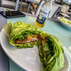The Rancho Vista Golf Club Grill - Lettuce wrapped BBQ chicken burger