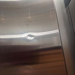 The installers dented the door and then dashed off to their next job taking no responsibilty for their carelessness. This is unacceptible. The installers dented the door and then dashed off to their next job taking no responsibilty for their carelessness. This is unacceptible.