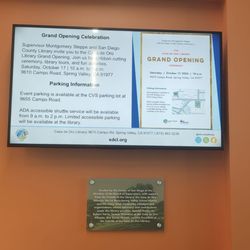 San Diego County Library - Casa de Oro branch - The new library is at 9610 Campo Rd. It opened on monday, September 21st. The grand opening celebration will be on Saturday October 17.