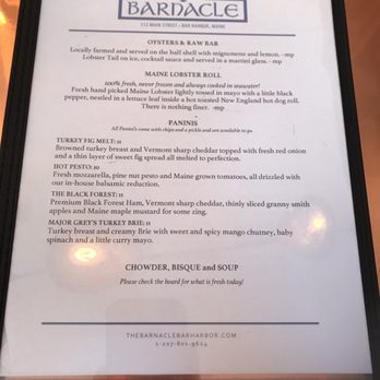 The Barnacle - Lunch menu - Pubs Near Me - Bar Harbor, Maine