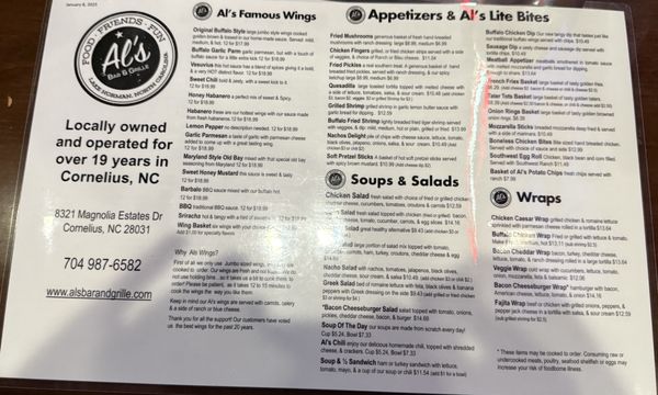 Menu photo 5 Al's Bar & Grille Cornelius, NC Menu photo 5 Al's Bar & Grille Cornelius, NC