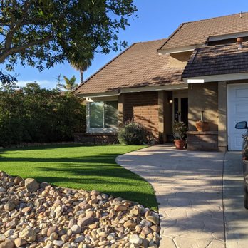 Leonardo's Landscaping - Our stamped concrete front walk, new artificial sod, and rock landscaping. Exactly what we requested. - Landscaping Near Me - Escondido, California