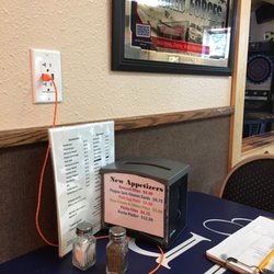 Steele Veterans Club - List of new appetizers. Note thoughtful micro USB charging cord.