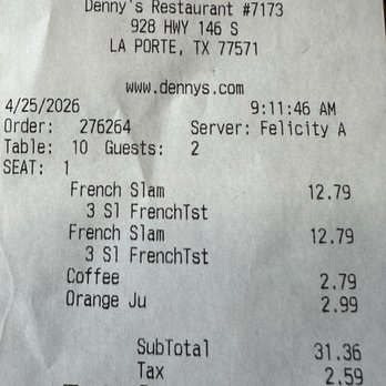 Denny's - I put this on because she didn't have a name tag. Her attitude stinks! - Diners Near Me - La Porte, Texas Denny's - I put this on because she didn't have a name tag. Her attitude stinks! - Diners Near Me - La Porte, Texas