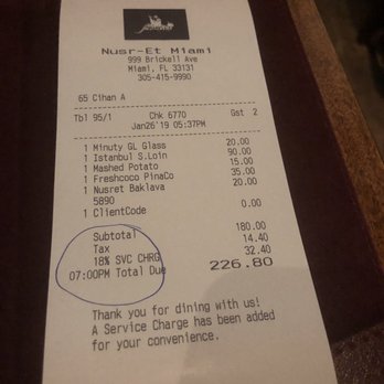 Nusr-Et Steakhouse - My bill for one person ! Not sure why it says 2 guest. - Steakhouses Near Me - Miami, Florida