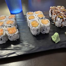 Spicy crab, spicy yellow tail, eel cucumber rolls Spicy crab, spicy yellow tail, eel cucumber rolls