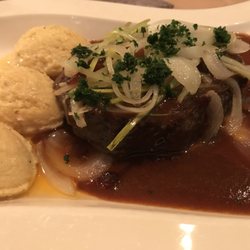 Restaurant Schindler - Top Blade Steak braised in red wine with creamy polenta.