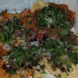 These tacos have a pinch of meat for 4bux its a rip off the place across the street or the supermarket serv em better. Very disappointing