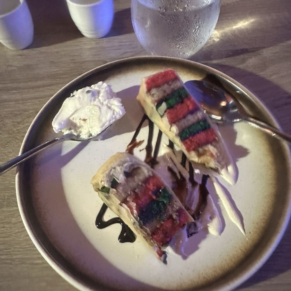 Lotus Restaurant - Rainbow cookie spring roll with cannoli dip - Chinese Near Me - Farmingdale, New York Lotus Restaurant - Rainbow cookie spring roll with cannoli dip - Chinese Near Me - Farmingdale, New York