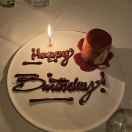 Quite sweet and rich, but excellent caramel cheesecake dessert with Happy Birthday in chocolate